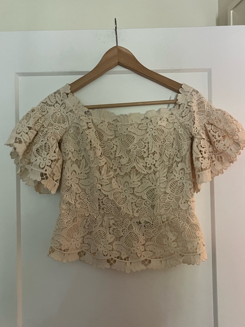 NWT H&M Conscious 100% Organic Cotton Ecru Lace Butterfly Sleeve Blouse M/L